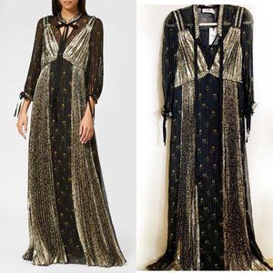 COACH 1941 Long Pleated Metallic Dress - Maxi Gold and Black Size 0